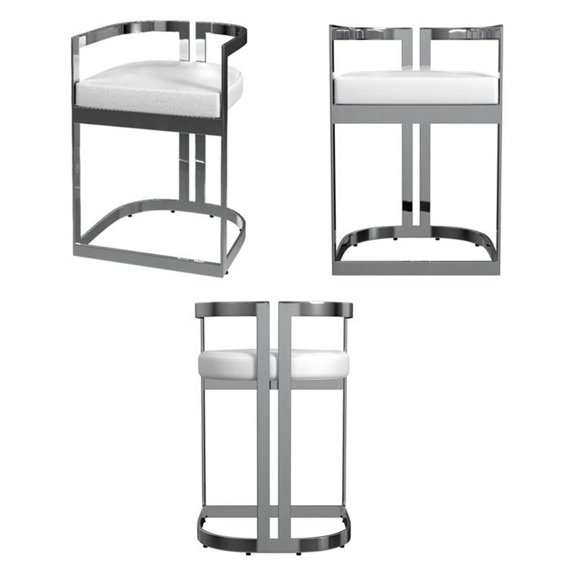 Pemberly Row Set of 3 Faux Leather 23" Dining Stools in Nickel Plated