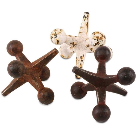 Pemberly Row Set of 3 Rust Orange and White Cast Iron Metal Jack objects