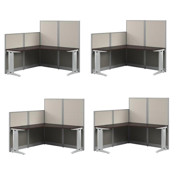 Pemberly Row Set of 4 Engineered Wood 65W L Shaped Cubicle Desk in Mocha Cherry