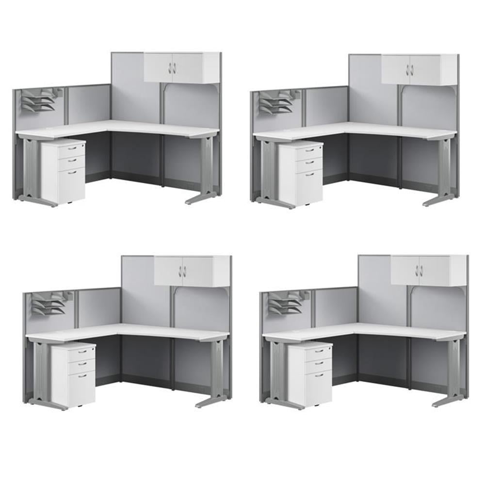 Pemberly Row Set of 4 Engineered Wood L Cubicle Desk with Storage in ...