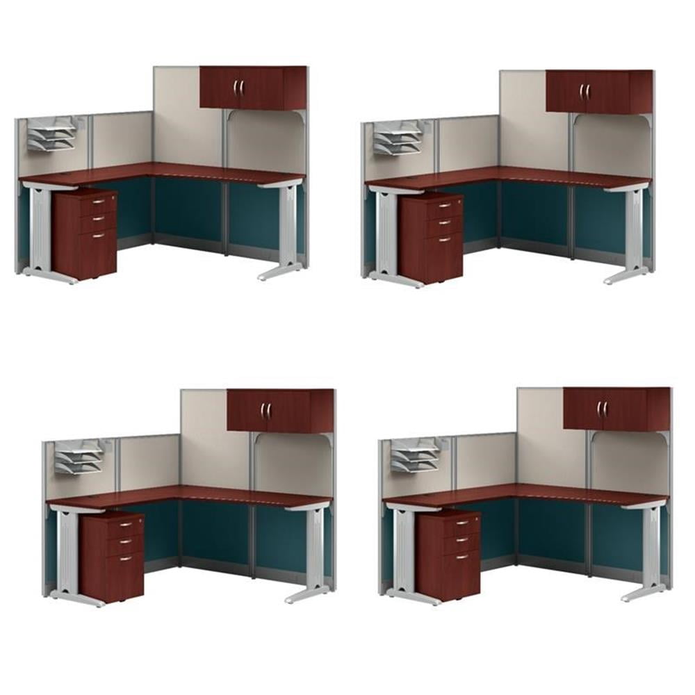Pemberly Row Set of 4 Engineered Wood L Shaped Cubicle Desk Set in ...
