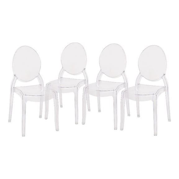 Pemberly Row Set of 4 Extra Wide Resin All-Weather Crystal Ghost Chairs