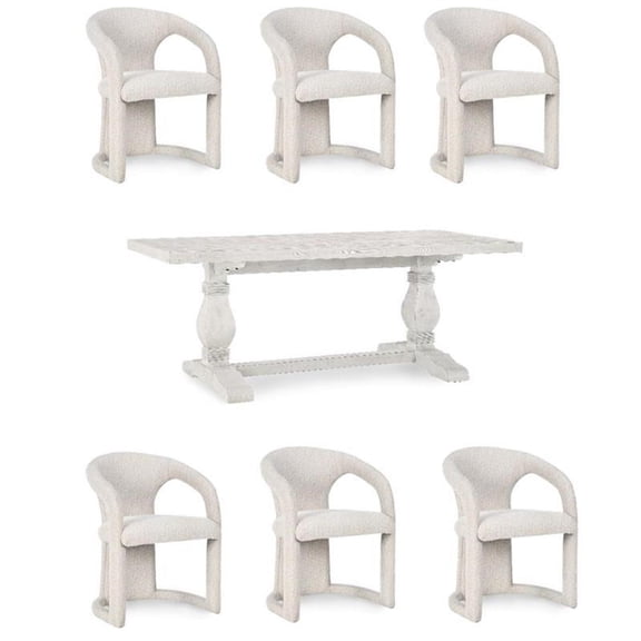 Pemberly Row Set of 7 78" Solid Pine Wood Dining Table & Upholstered Chairs