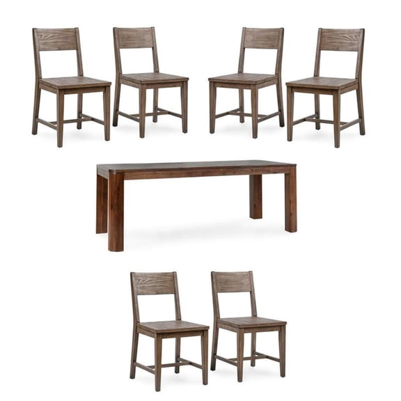 Pemberly Row Set of 7 Solid Wood Dining Chairs 84" Rectangular Table