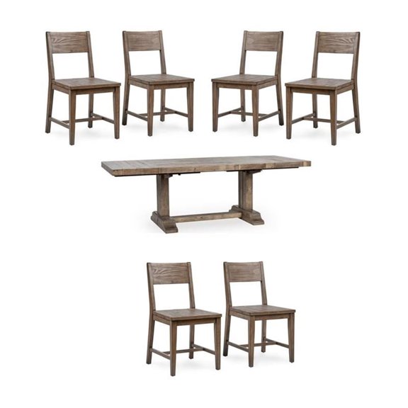 Pemberly Row Set of 7 Solid Wood Dining Chairs & Extendable Table
