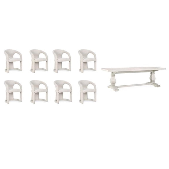 Pemberly Row Set of 9 94" Solid Pine Wood Dining Table & Upholstered Chairs