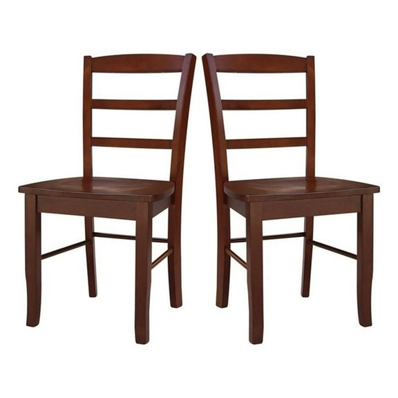 Pemberly Row Set of Two Solid Wood Madrid Ladderback Chairs in Espresso