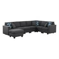 thumbnail image 1 of Pemberly Row Seven Seat Reversible Fabric Sectional Sofa with Ottoman-Dark Gray, 1 of 14
