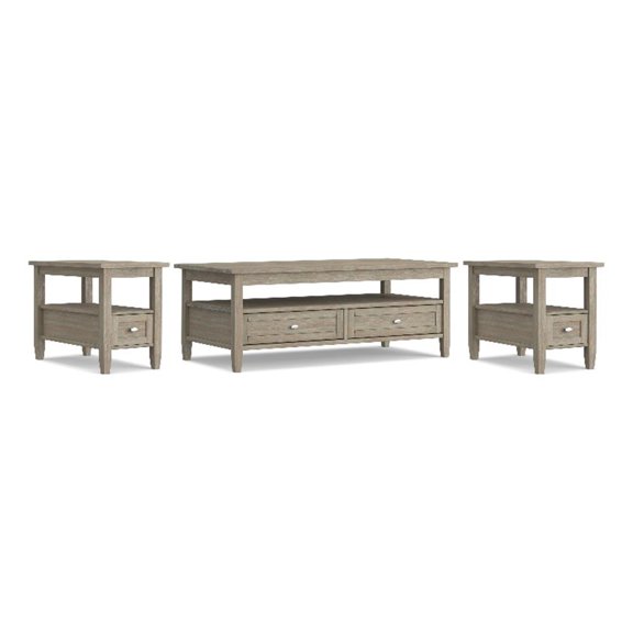Pemberly Row Shaker-Inspired 3-Piece Table Set in Distressed Gray Wood