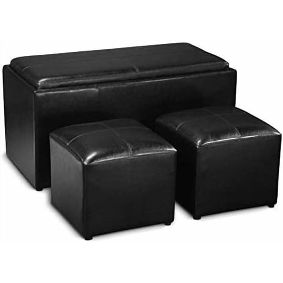 Pemberly Row Sheridan Storage Bench Ottoman in Black