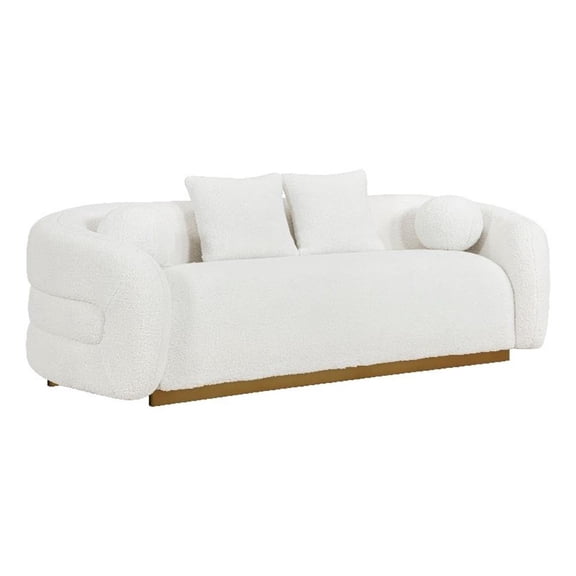 Pemberly Row 93 Inch Sofa with 4 Accent Pillows in White Sherpa Gold Base