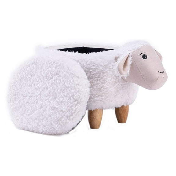 Pemberly Row Shiloh The Sheep Fabric Storage Ottoman/Stool in White/Natural