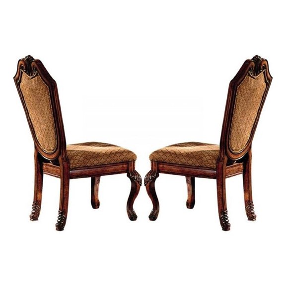 Pemberly Row Side Chair Set of 2 with Diamond Pattern and Crown Top in Brown