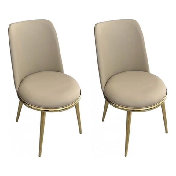Pemberly Row Side Dining Chair 2Pc Gold Metal Taupe Faux Leather Round Seats