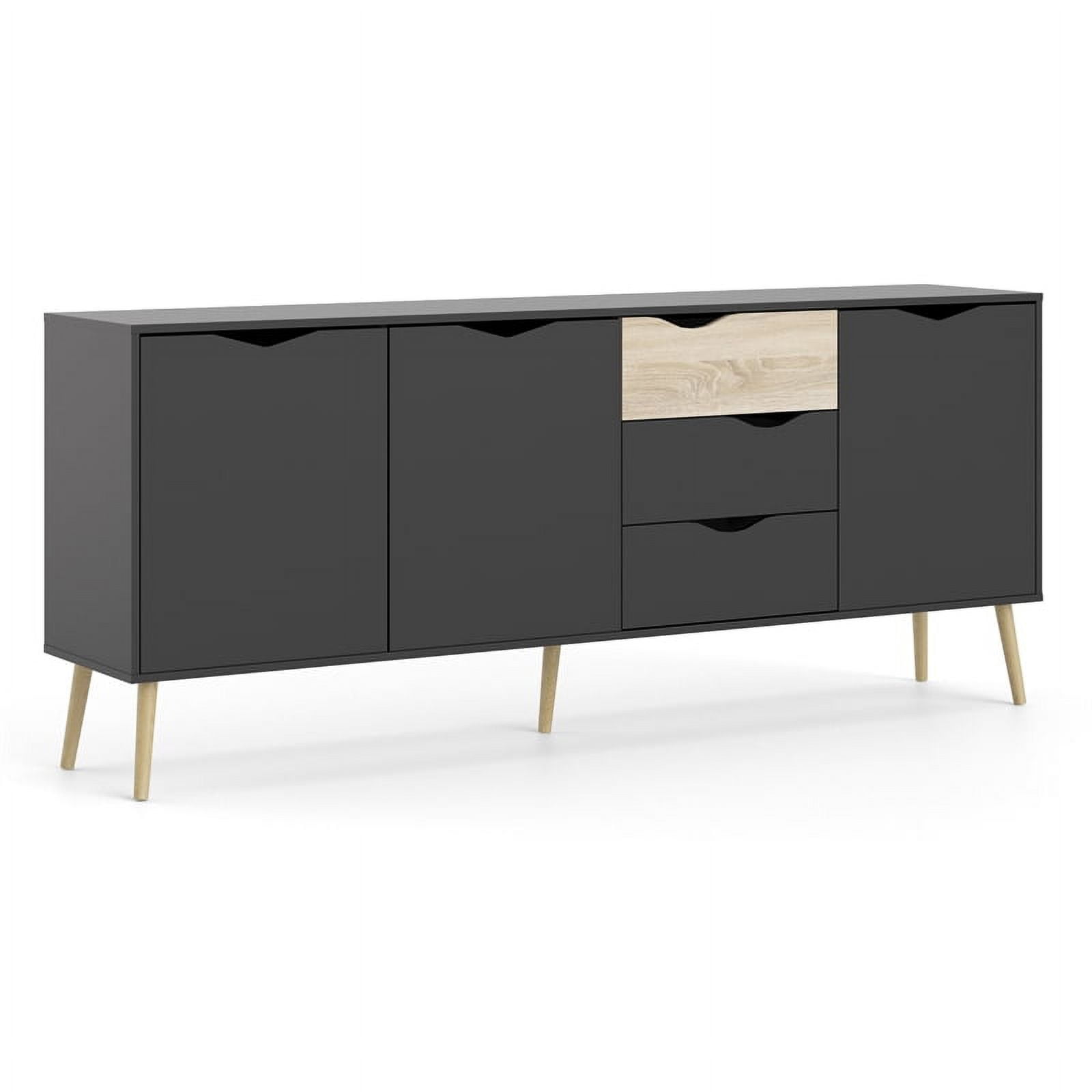 Pemberly Row Sideboard with 3 Doors and 3 Drawers in Black Matte & Oak