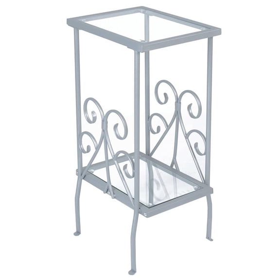Pemberly Row Silver Metal End Table with Tempered Glass Shelves