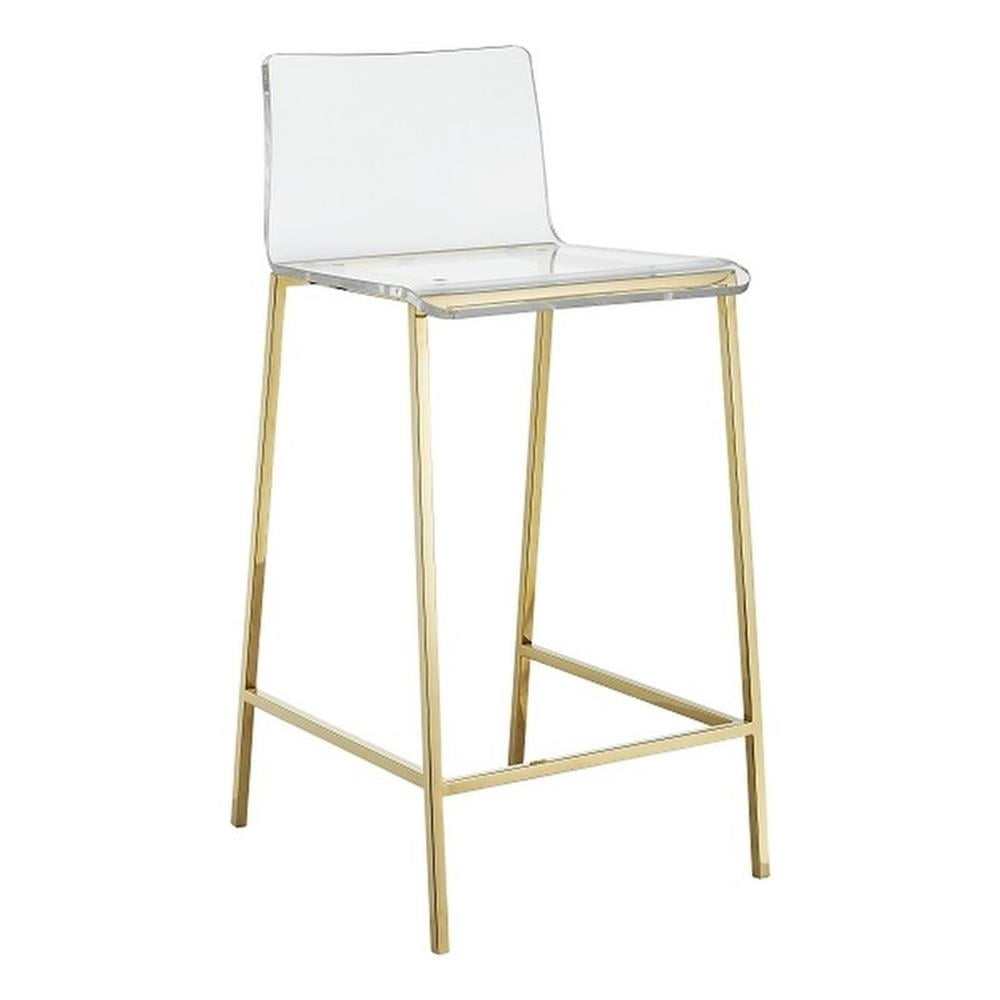 Gold Metal and Clear Acrylic Low Back Counter Stool