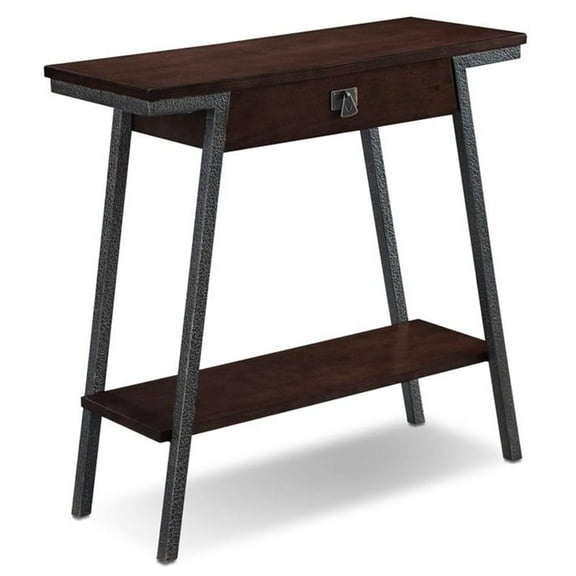 Pemberly Row Single Drawer Wood Console Table in Walnut and Foundry Bronze