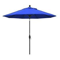 Pemberly Row Skye 9' Black Patio Umbrella in Sunbrella 1A Pacific Blue