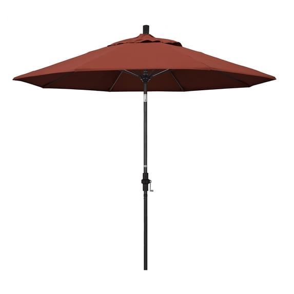 Pemberly Row Skye 9' Black Patio Umbrella in Sunbrella 2A Terracotta
