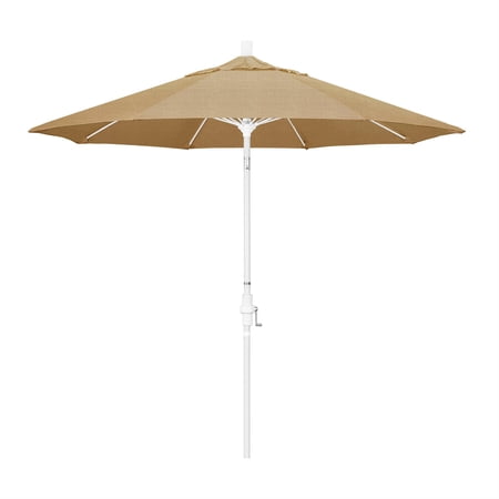Pemberly Row Skye 9' White Patio Umbrella in Sunbrella 2A Linen Sesame