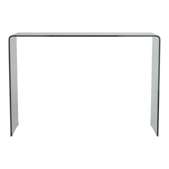 Pemberly Row Sleek and Simple 12mm Bent Glass Sofa Table in Clear