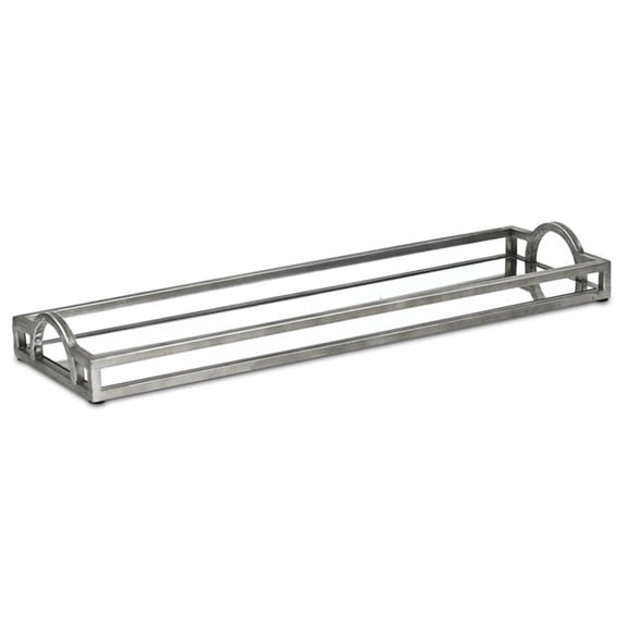 Pemberly Row Slim Rectangular Mirrored Tray with Silver Metal Frame