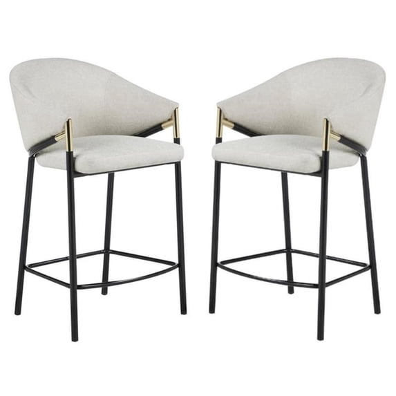 Pemberly Row Sloped Arm Counter Height Stool in Beige & Glossy Black - Set of 2