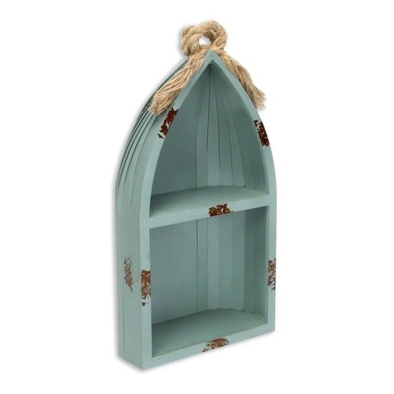 Pemberly Row Small Canoe Style 2 Tier Wooden Shelf