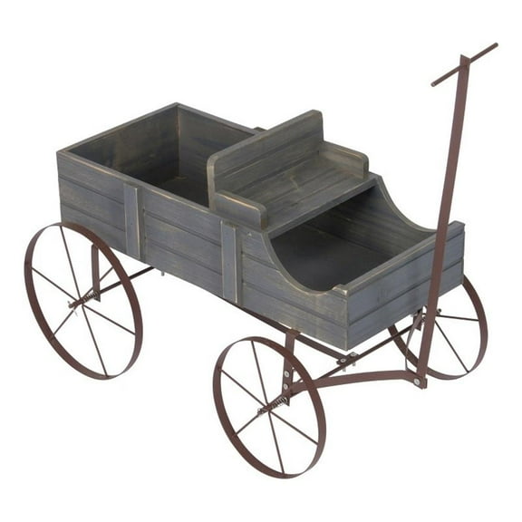 Pemberly Row Small Cedar Wood Decorative Buckboard Wagon Planter in Gray