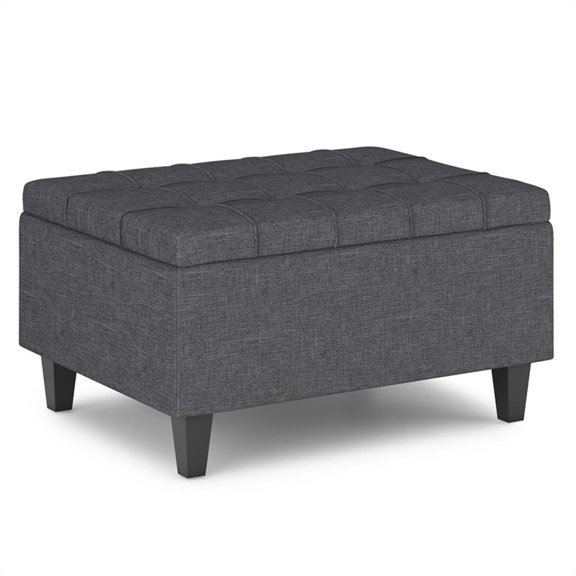 Pemberly Row Small Coffee Table Storage Ottoman in Slate Gray Linen Look