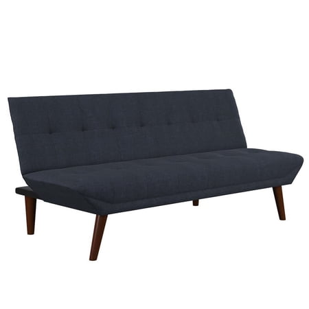 Pemberly Row Small Space Modern Convertible Futon & Sofa Bed in Navy Blue Linen