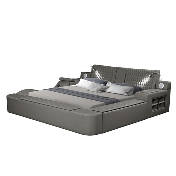 Pemberly Row Smart Multifunctional King Size Bed Made with Wood in Gray