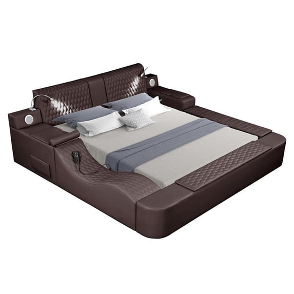 Pemberly Row Smart Multifunctional Queen Size Bed Made with Wood in Brown