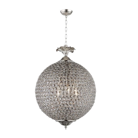 Pemberly Row Smoke Glass Bead Globe Pendant in Silver Metal Frame