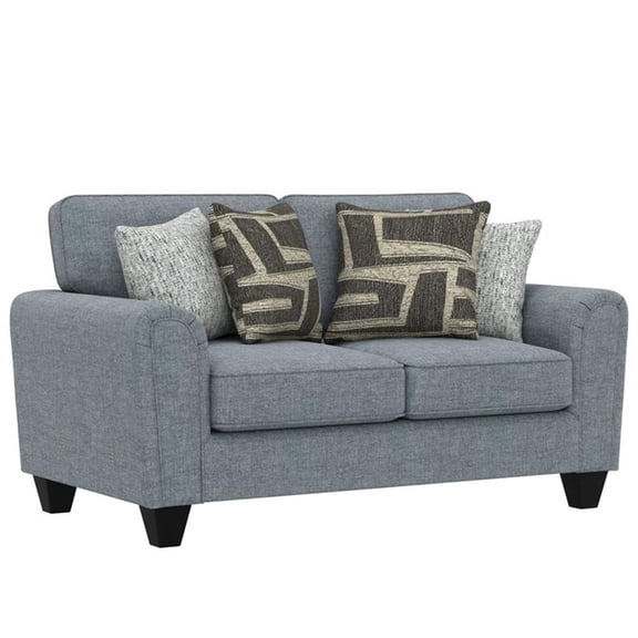 Pemberly Row Smooth Weave Loveseat with Solid Wood Legs & Foam Cushions in Blue