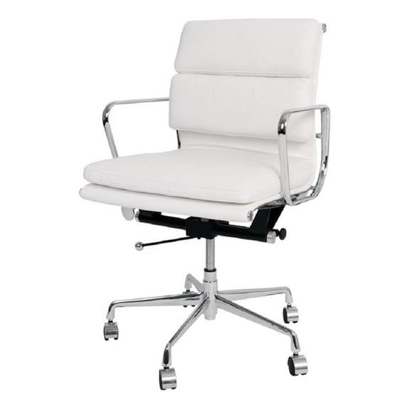 Pemberley Row Faux Leather White Office Chair Adjustable 23" x 24.5" x 42" Unassembled