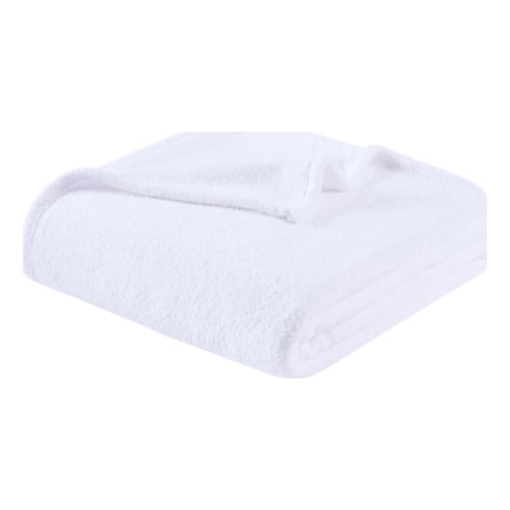 Pemberly Row Soft Faux Feathersoft Fabric Full/Queen Blanket in White
