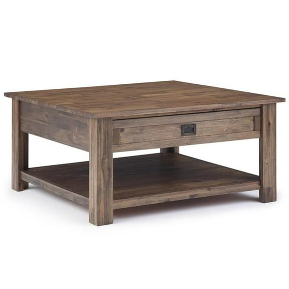 Pemberly Row Solid Acacia Wood 38 " Square Rustic Coffee Table in Rustic Brown