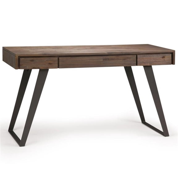 Pemberly Row Solid Acacia Wood Desk in Rustic Natural Aged Brown