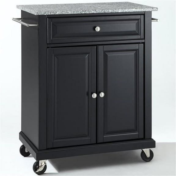 Pemberly Row Solid Granite Top Kitchen Cart in Black