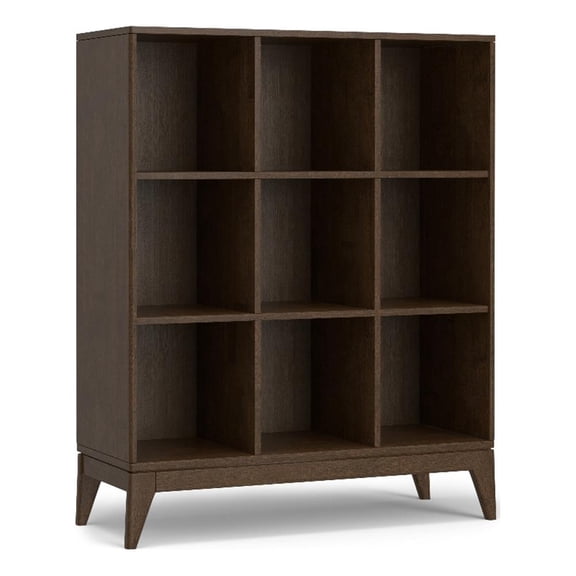 Pemberly Row Solid Hardwood 52" x 42" Modern 9 Cube Storage in Walnut Brown