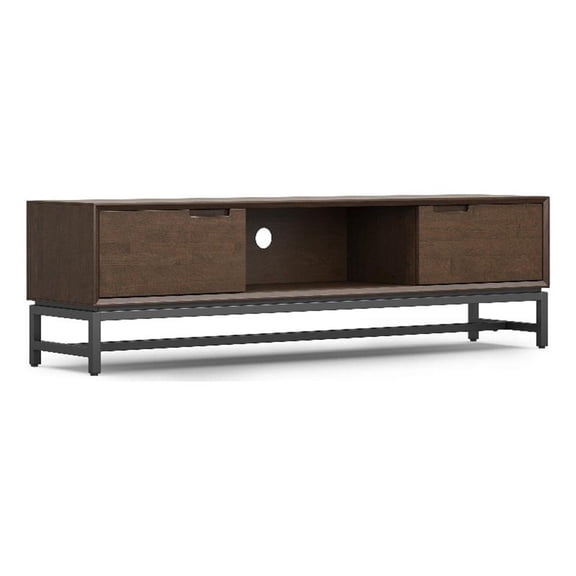 Pemberly Row Solid Hardwood 72" WD Industrial TV Media Stand in Walnut Brown