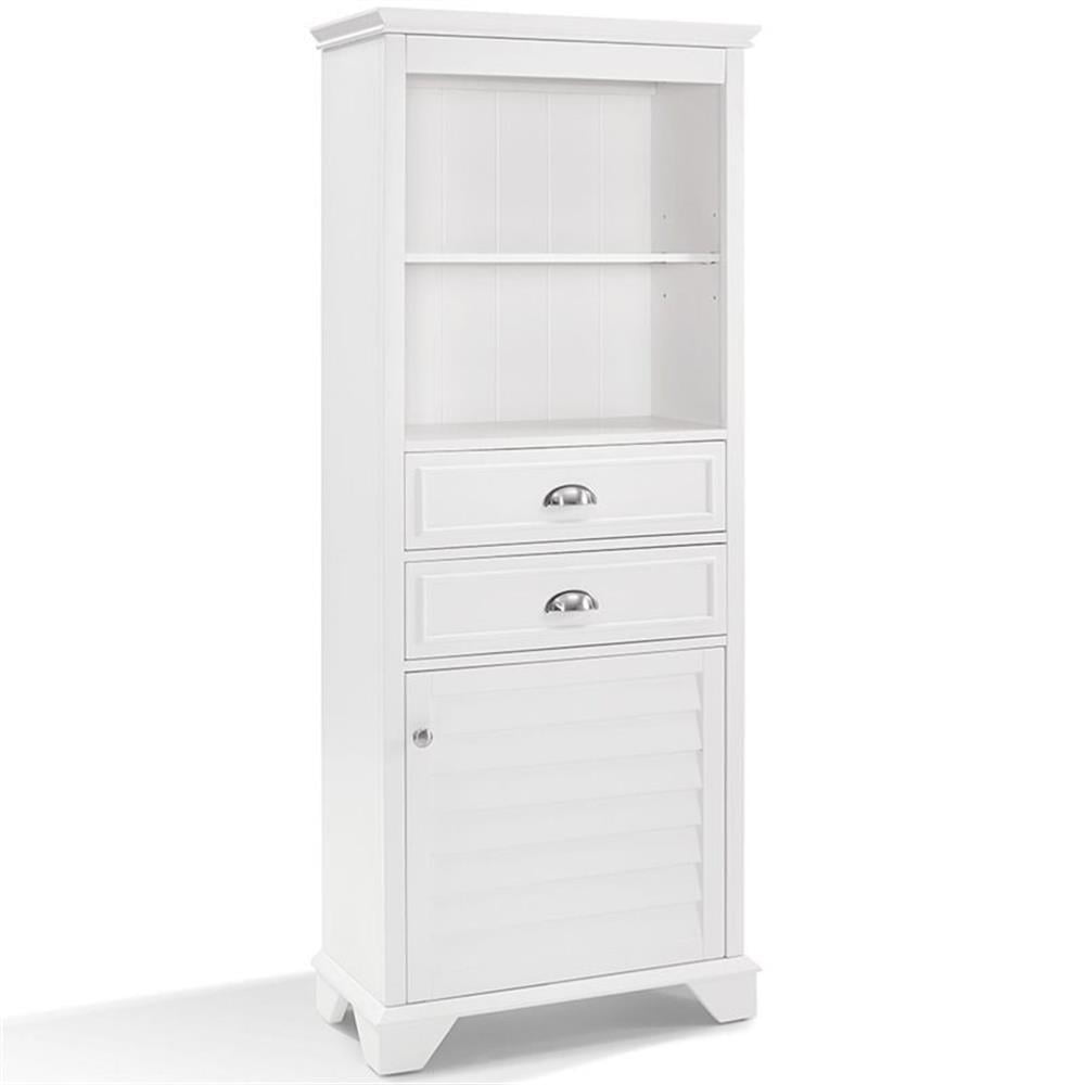 Pemberly Row Solid Hardwood Bathroom Linen Cabinet in White