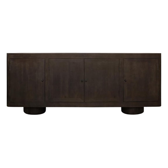 Pemberly Row Solid Mango Wood 4-Door Sideboard in Dark Brown Finish