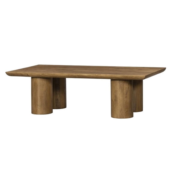 Pemberly Row Solid Mango Wood Rectangular Cocktail Table in Spice Tan