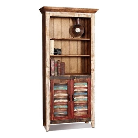 Pemberly Row Solid Pine Wood Shutter Door Bookcase - Multi Color