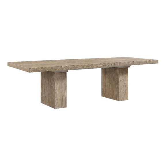 Pemberly Row Solid Spruce Trestle Table with 24" Leaf in Weathered Sand