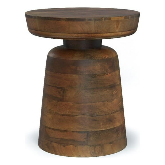 Pemberly Row Solid Wood 16"W Round Rustic Accent Table in Walnut Brown