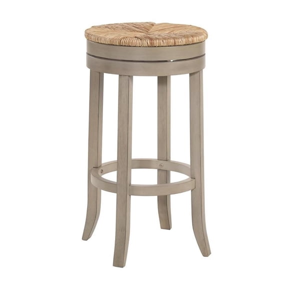 Pemberly Row Solid Wood 30" Swivel Rush Seat Bar Stool in Weathered Gray